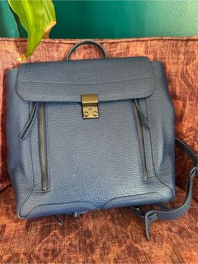3.1 Phillip Lim Blue Pebbled Leather Backpack with Front Zips